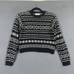 Sixty Two East Sweater Womens Medium Black White Fair Isle Nordic Knit Pullover